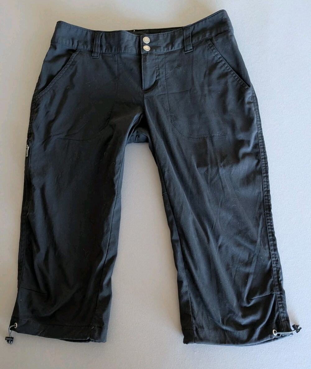 Columbia Omni-Shield Capri Pants Size 8 Black Stretch Hiking Outdoor Drawcord